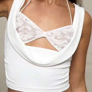 SHEIN White Lace Detail Crop Top